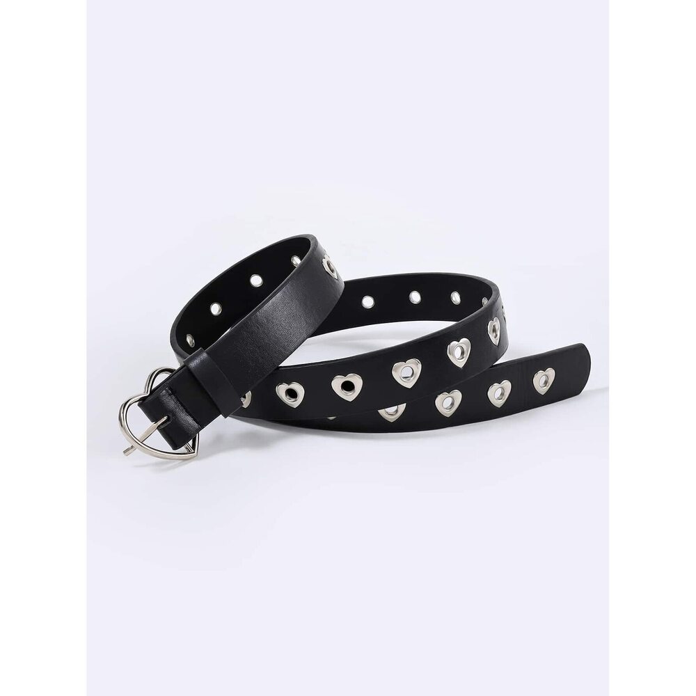 4515 Women's Cute Hollow Heart Buckle Belt Pu Leather Belts Casual Jeans Belt - Picture 3 of 5